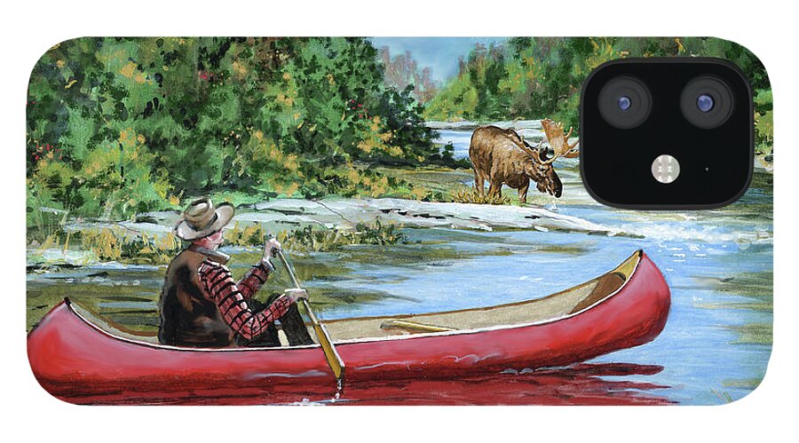 Canoe iPhone 12 Case featuring the painting Algonquin Paddle by Richard De Wolfe