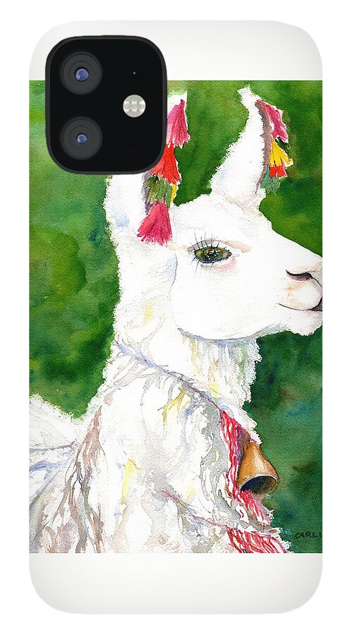 Alpaca iPhone 12 Case featuring the painting Alpaca with Attitude by Carlin Blahnik CarlinArtWatercolor