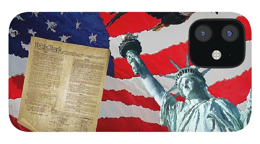 Digital America Patriotic iPhone 12 Case featuring the digital art America by Bob Shimer