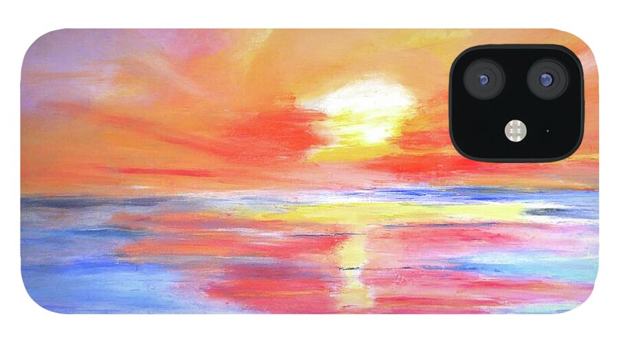 Sunset iPhone 12 Case featuring the painting Anegada Sunset by Carlin Blahnik CarlinArtWatercolor