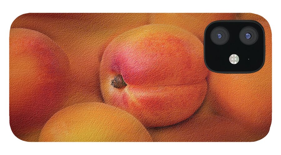 Apricots - Photo Painting - Abstract Photography - Blue Sky - Fruits - Abstract - Flowers - Flower - Vegetal Painting - Digital Art And Painting - Red - Photo iPhone 12 Case featuring the photograph Apricots by Al Fio Bonina