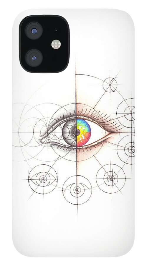 Anatomy iPhone 12 Case featuring the drawing Intuitive Geometry Human Anatomy - Eye by Nathalie Strassburg