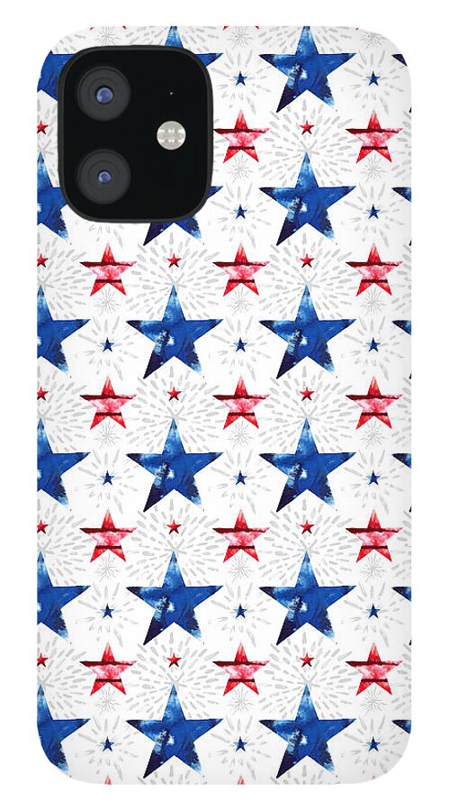 Pattern iPhone 12 Case featuring the painting Inky Patriotic Star Pattern - Art by Jen Montgomery by Jen Montgomery