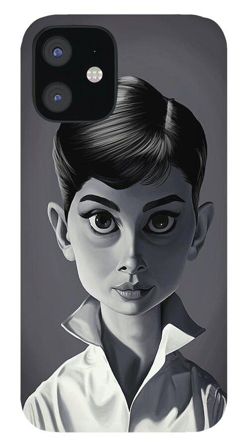 Illustration iPhone 12 Case featuring the digital art Celebrity Sunday - Audrey Hepburn by Rob Snow