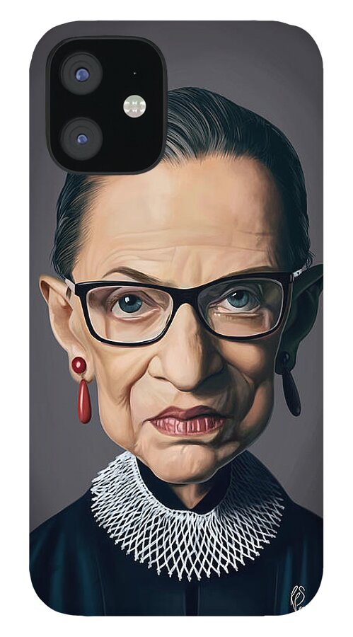 Illustration iPhone 12 Case featuring the digital art Celebrity Sunday - Ruth Bader Ginsburg by Rob Snow