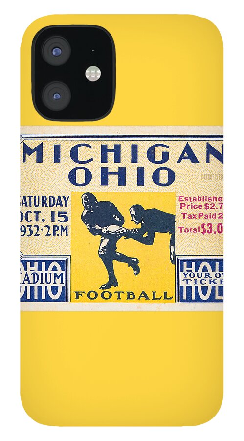 Michigan iPhone 12 Case featuring the mixed media 1932 Michigan vs. Ohio State by Row One Brand