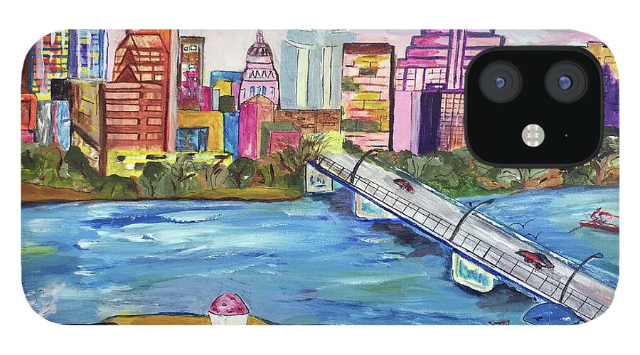 Bridge iPhone 12 Case featuring the painting Austin Skyline by Genevieve Holland