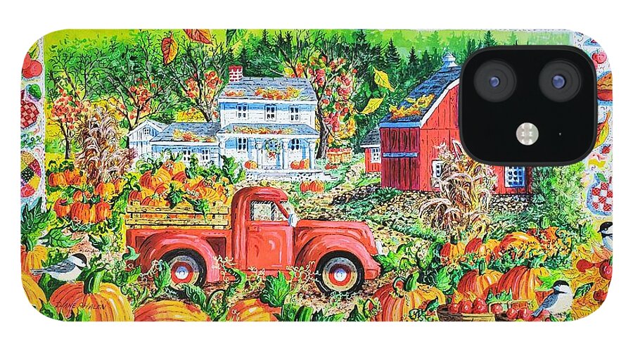 Autumn iPhone 12 Case featuring the painting Autumn Red Truck and Barn by Diane Phalen