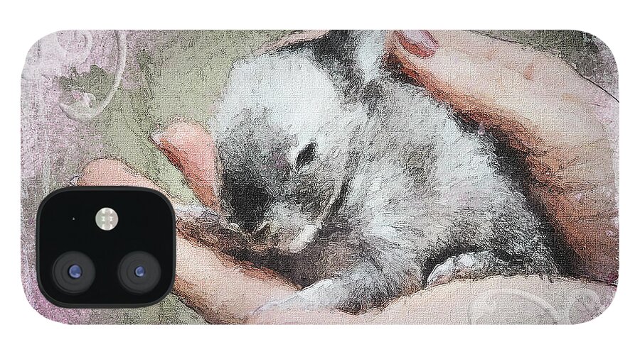 Easter iPhone 12 Case featuring the mixed media Baby Bunny by Moira Law