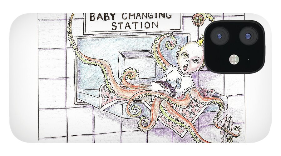Baby iPhone 12 Case featuring the drawing Baby Changing Station by Eric Haines