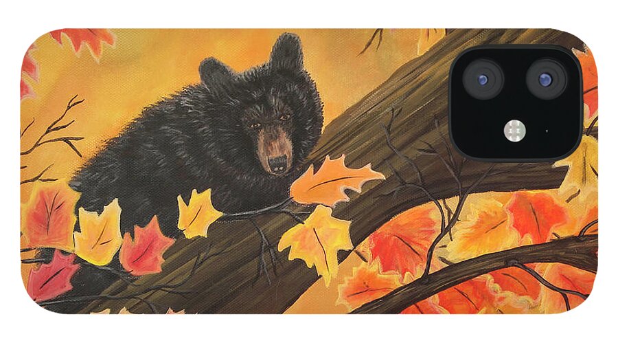 Bear iPhone 12 Case featuring the painting Autumn Surprise by Shirley Dutchkowski