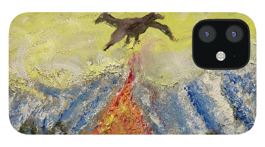  iPhone 12 Case featuring the painting Bird Escapes Fire in the Forest by David McCready