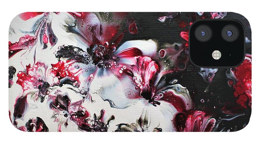 Acrylic Painting Abstract Painting Black And White Painting Original Art Picture Wall Art Painting Art For The Living Room Office Decor Gift Idea For Him Home Décor Abstract Flower White Flowers Red And White iPhone 12 Case featuring the painting Black and White by Tanya Harr