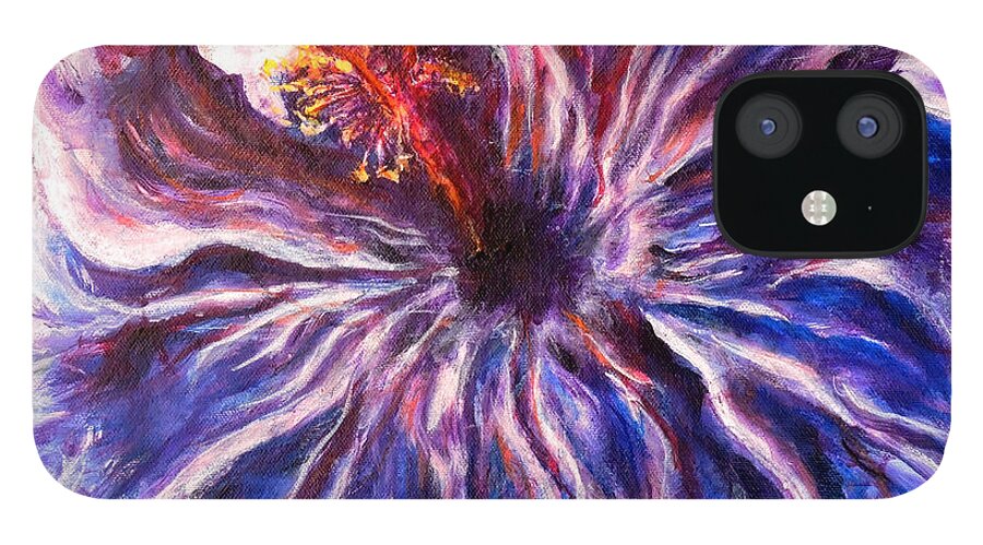 Hibiscus iPhone 12 Case featuring the painting Blue Hibiscus by John Bohn