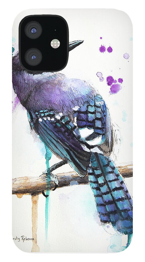 Blue Bird iPhone 12 Case featuring the painting Blue Jay by Kirsty Rebecca