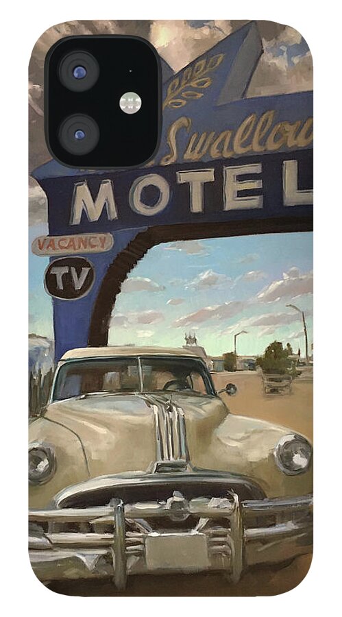 Route 66 iPhone 12 Case featuring the painting Blue Swallow Motel Route 66 by Elizabeth Jose