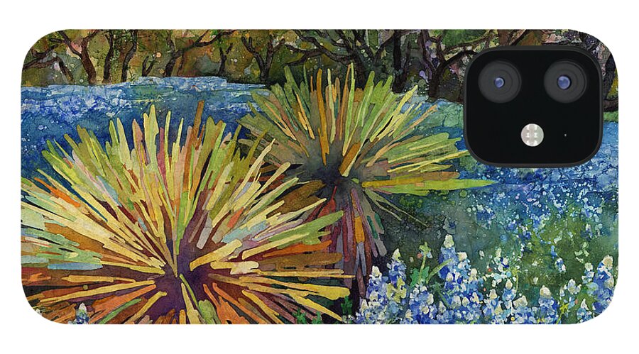 Cactus iPhone 12 Case featuring the painting Bluebonnets and Yucca by Hailey E Herrera