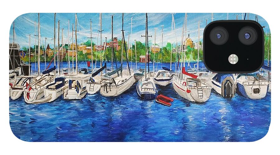Sweden iPhone 12 Case featuring the painting Boats near the Vasa Museum, Stockholm, Sverige by C E Dill