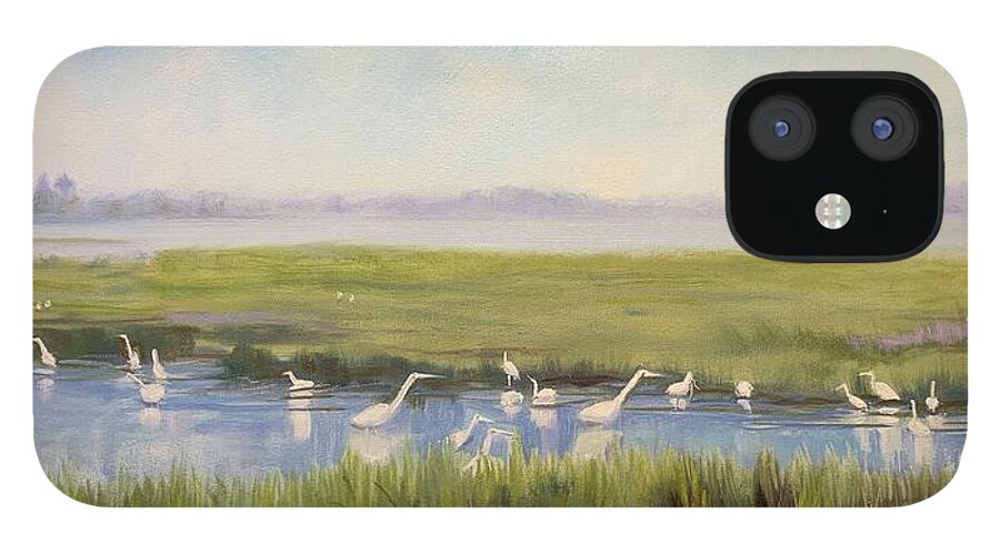 Impressionistic Marsh iPhone 12 Case featuring the painting Breakfast Bar by Maggii Sarfaty