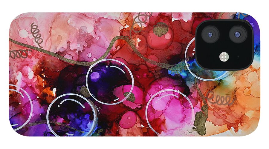 Alcohol Ink iPhone 12 Case featuring the mixed media Bubbly Fun by Monika Shepherdson