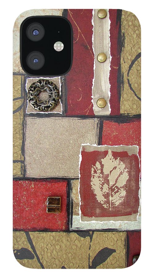 Mixed-media iPhone 12 Case featuring the mixed media Burnished Spaces by MaryJo Clark