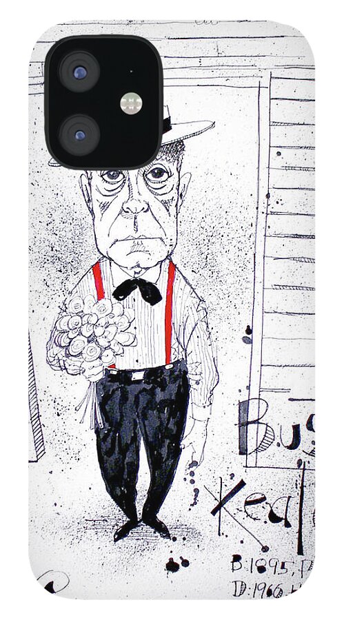 iPhone 12 Case featuring the drawing Buster Keaton by Phil Mckenney