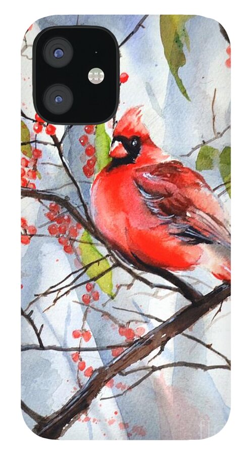Bird iPhone 12 Case featuring the painting Cardinal by Betty M M Wong