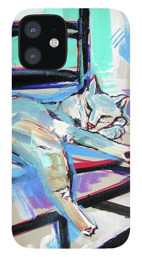 Cat Chair iPhone 12 Case featuring the painting Cat Chair by John Gholson