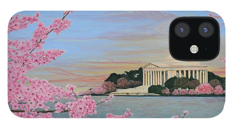 Cherry Blossoms iPhone 12 Case featuring the painting Cherry Blossoms at Sunrise by Aicy Karbstein