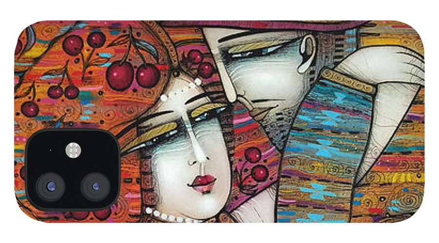 Albena iPhone 12 Case featuring the painting Cherry Tango by Albena Vatcheva