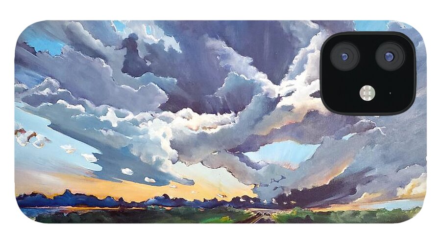 Highway iPhone 12 Case featuring the painting Cloud Dragons over the Interstate by Merana Cadorette