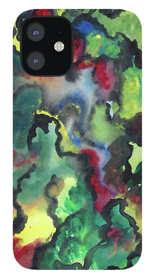 Abstract iPhone 12 Case featuring the painting Cloudy Thoughts by Teresamarie Yawn