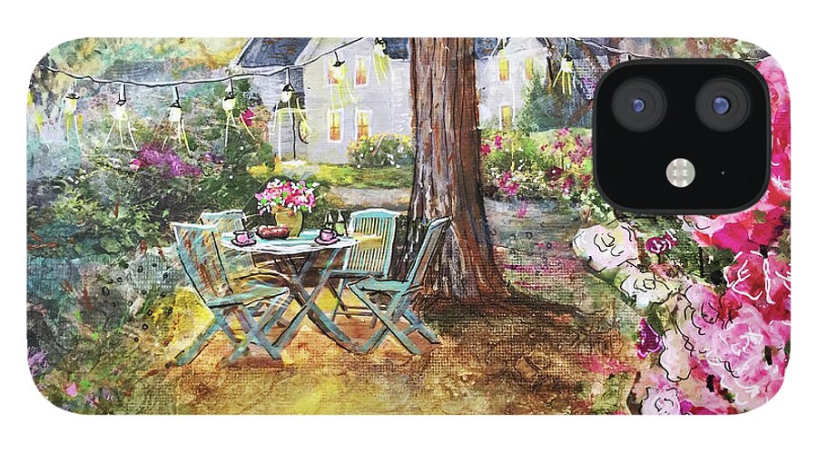  Collage iPhone 12 Case featuring the mixed media Coffee In The Garden by Janis Lee Colon