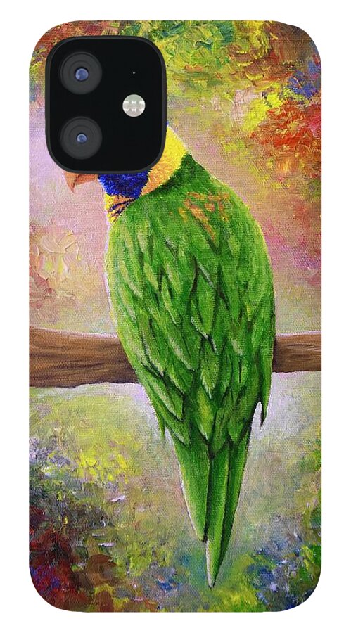 Bird iPhone 12 Case featuring the painting Colorful Bird 76 by Lucie Dumas