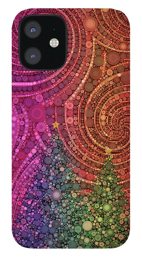 Christmas Trees iPhone 12 Case featuring the digital art Colorful Christmas Trees by Peggy Collins