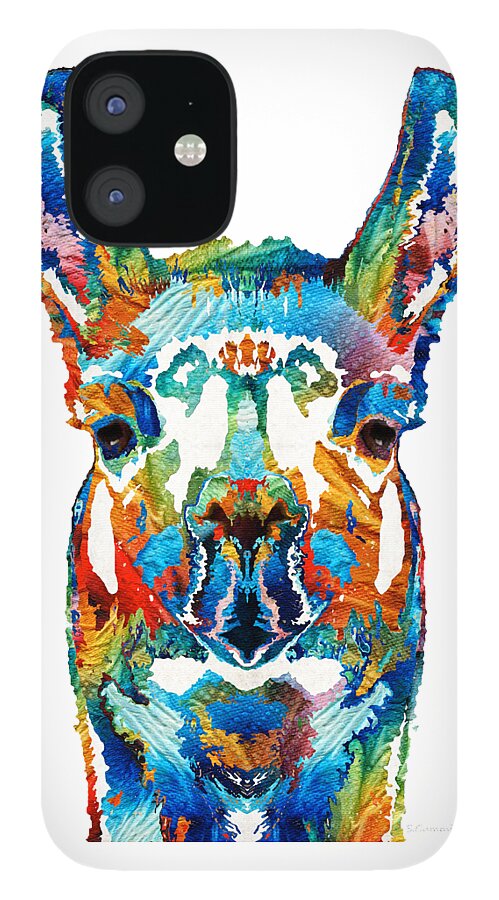 Llama iPhone 12 Case featuring the painting Colorful Llama Art - The Prince - By Sharon Cummings by Sharon Cummings