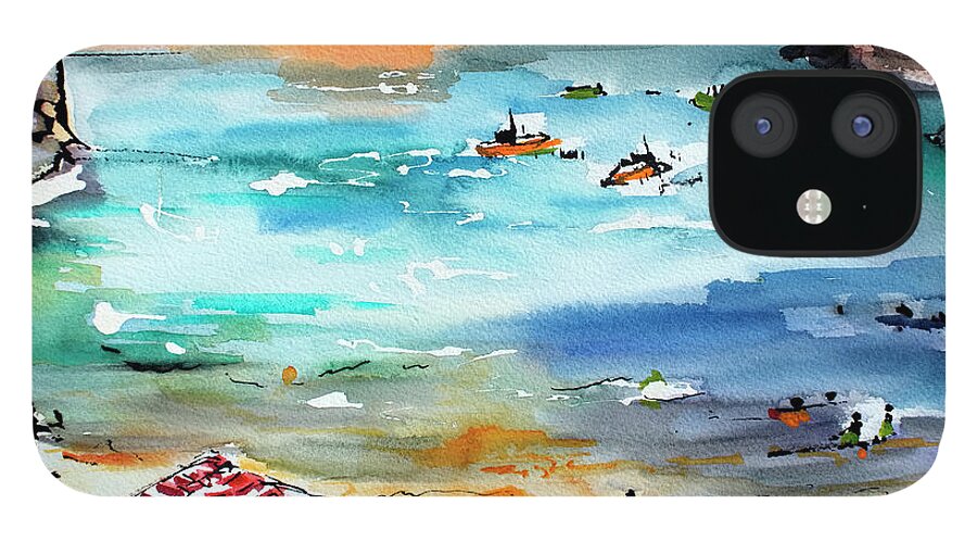 Amalfi iPhone 12 Case featuring the painting Contemporary Amalfi Coast Whimsical Beach Scene Watercolors by Ginette Callaway