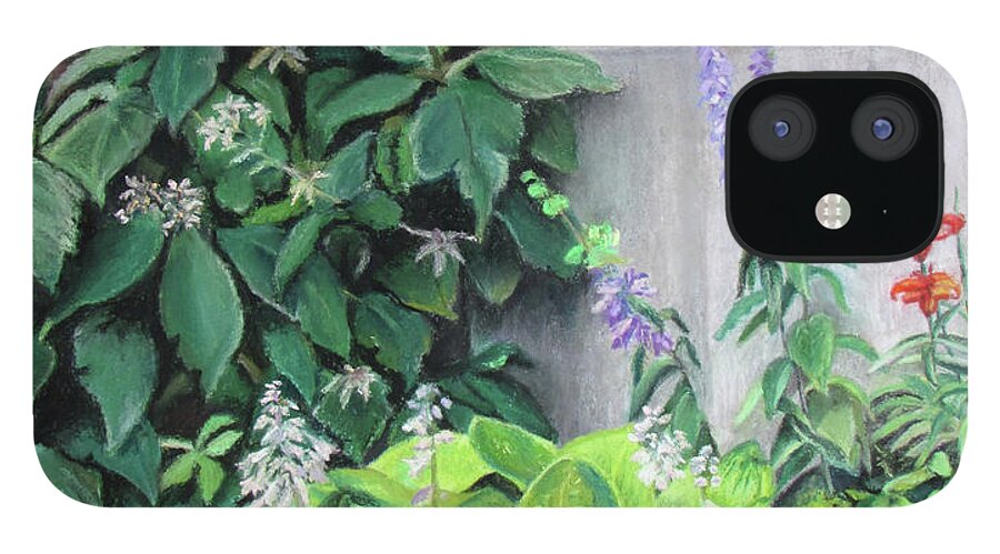 Garden iPhone 12 Case featuring the pastel Courtyard Garden by MaryJo Clark
