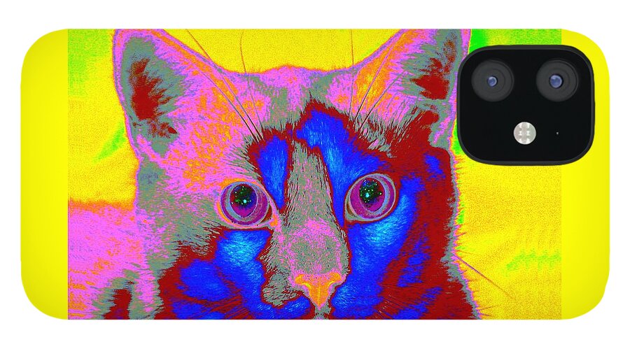 Crayola iPhone 12 Case featuring the digital art Crayon Cat by Larry Beat