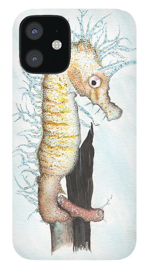 Sea Horse iPhone 12 Case featuring the painting Crazy Horse by Bob Labno