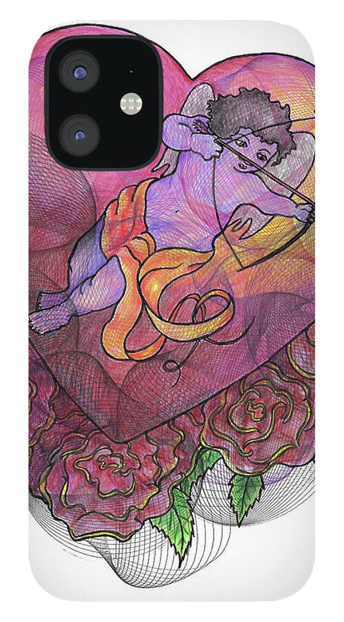Cupid iPhone 12 Case featuring the drawing Cupid about to Release his Arrow by Teresamarie Yawn