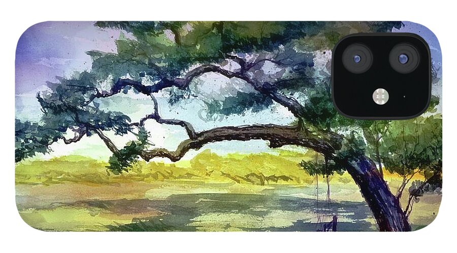 Tree iPhone 12 Case featuring the painting DA187 Tree Swing painting by Daniel Adams by Daniel Adams