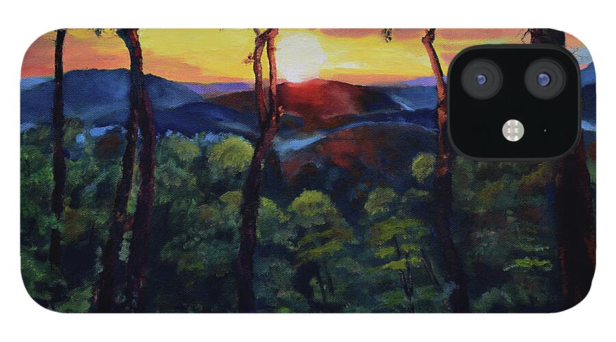 Sunset iPhone 12 Case featuring the painting Davids Sunset - Ellijay - North Ga Mountains by Jan Dappen