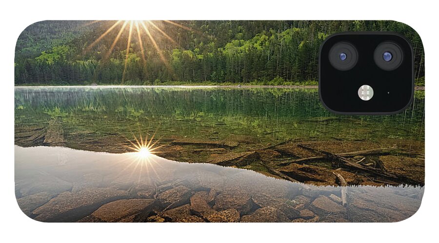 Mountain iPhone 12 Case featuring the photograph Dual Sunburst Sunrise at East Pond in the White Mountain National Forest by William Dickman