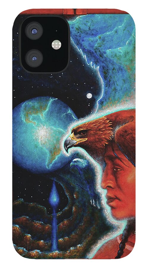 Native American iPhone 12 Case featuring the painting Eagle's Roost by Kevin Chasing Wolf Hutchins