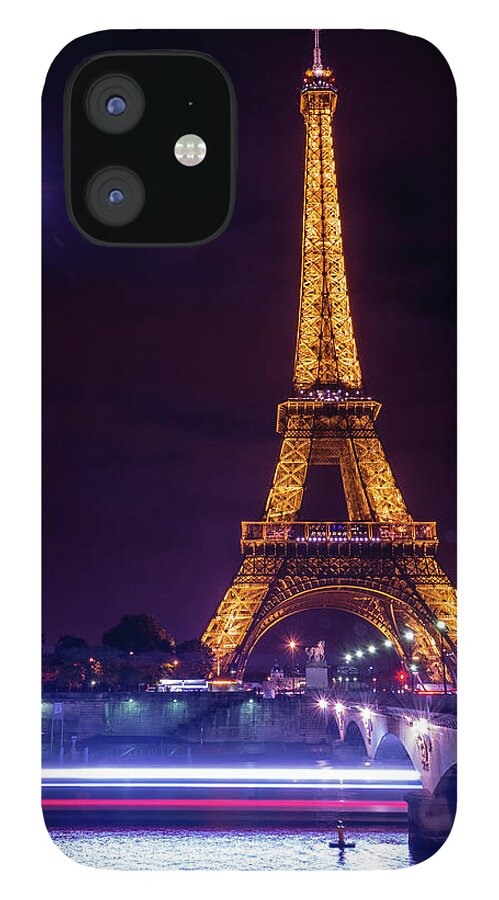 Eiffel Tower iPhone 12 Case featuring the photograph Eiffle tower and the moon in Paris by Andrew Lalchan