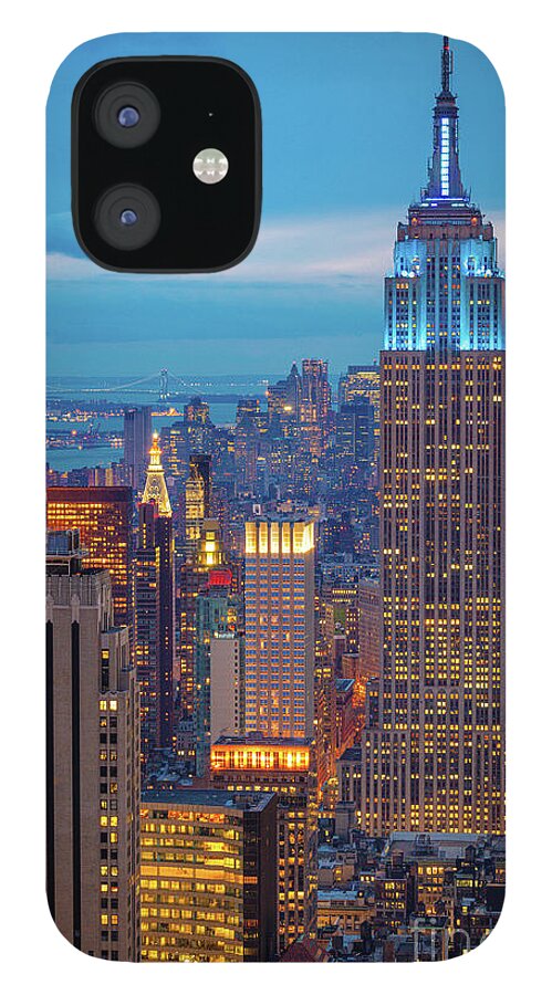 America iPhone 12 Case featuring the photograph Empire State Blue Night by Inge Johnsson