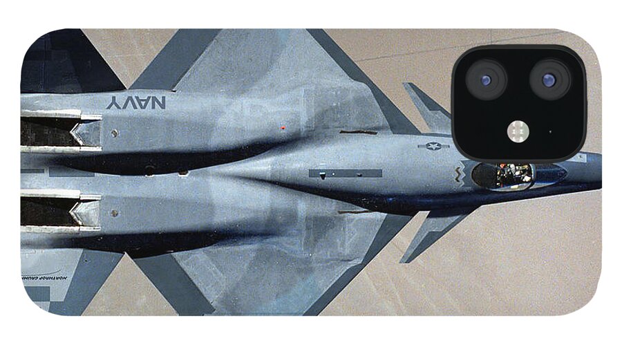 Black Widow iPhone 12 Case featuring the digital art F-23N Sea Widow by Custom Aviation Art