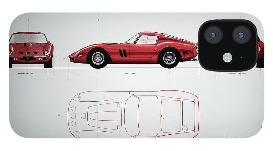 Ferrari 250 Gto iPhone 12 Case featuring the drawing Ferrari 250 GTO Original Blueprint by M G Whittingham