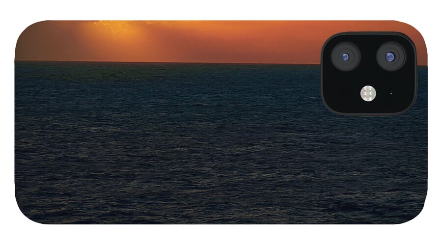 Water; Sunset; Ocean; Travel; Color iPhone 12 Case featuring the photograph Fiery Sunset by AE Jones